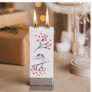 Flatyz Hand Crafted Flat Candles Decorative White with Red Berry Design 5.9 In